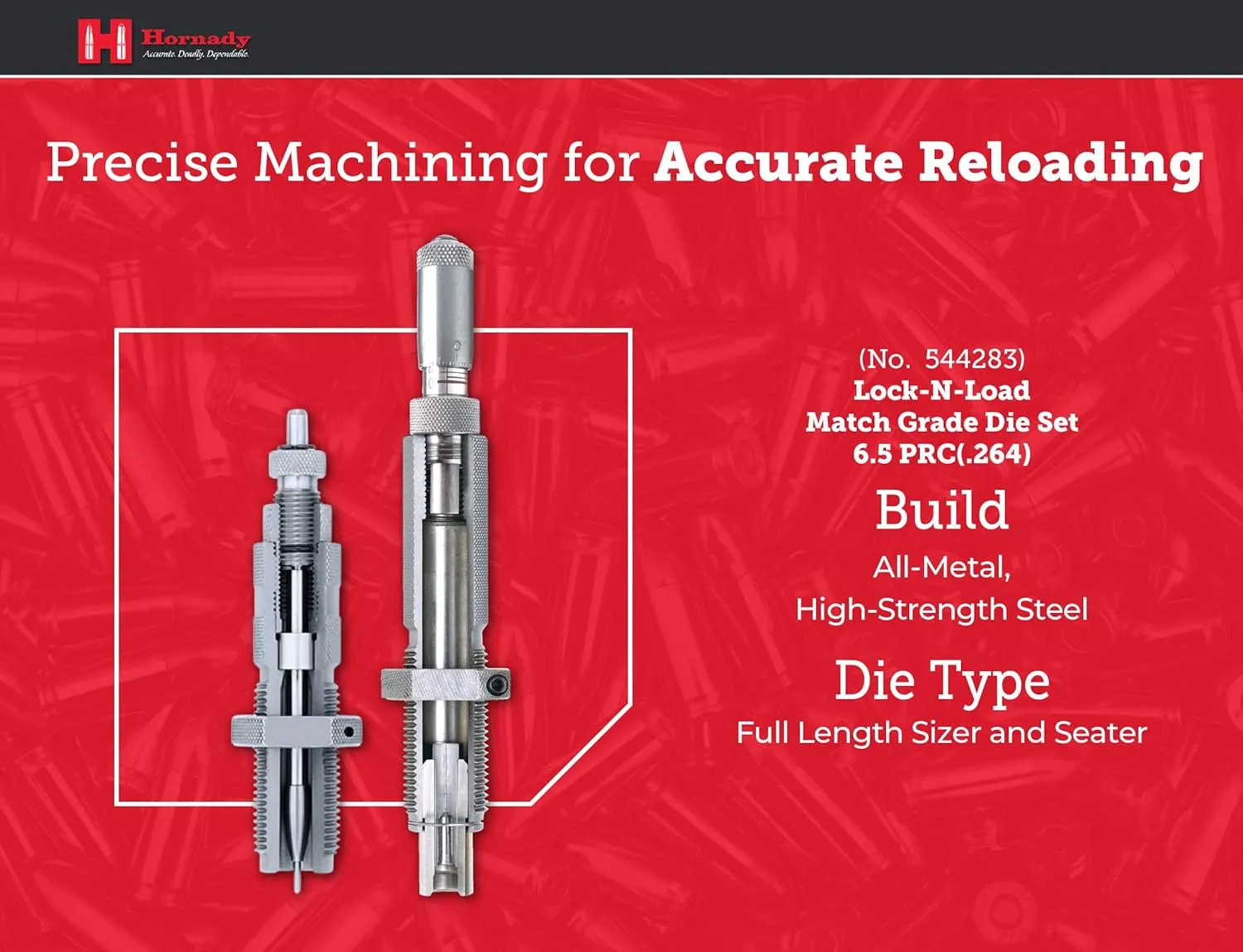 Hornady Match Grade 2 Die Set - Caliber Specific Reloading Equipment for Handloaders with Full Length Sizer Die, Seating Die with Roll Crimp, Sure-Loc Rings, & Storage