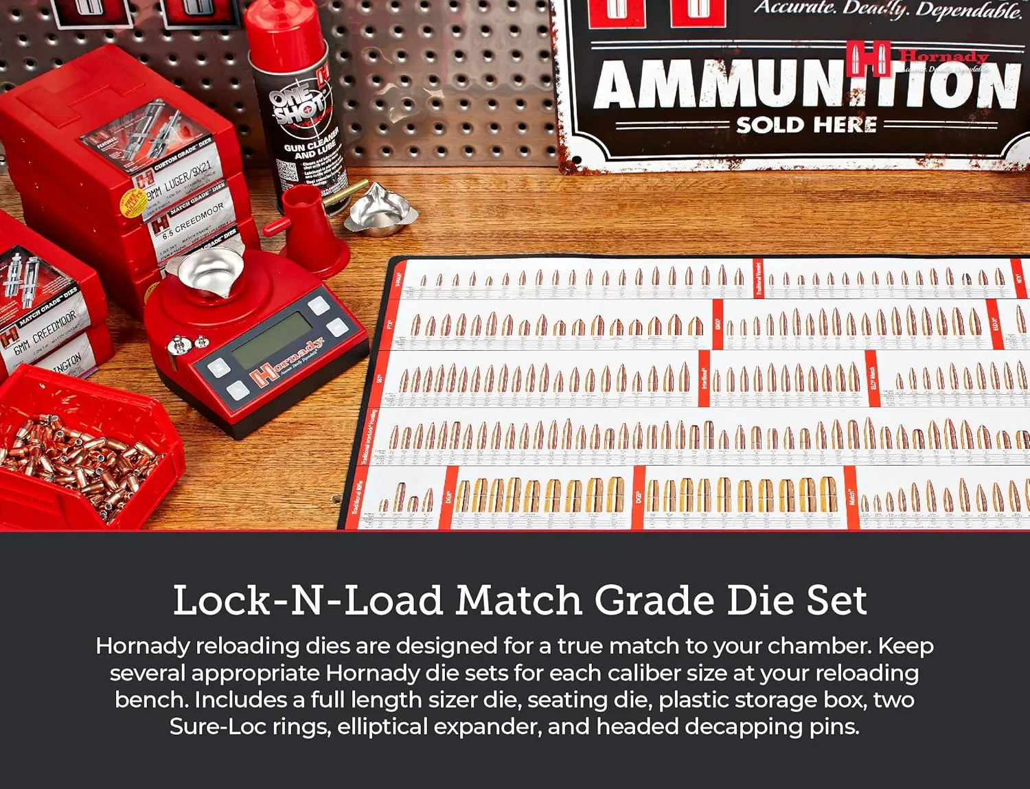 Hornady Match Grade 2 Die Set - Caliber Specific Reloading Equipment for Handloaders with Full Length Sizer Die, Seating Die with Roll Crimp, Sure-Loc Rings, & Storage