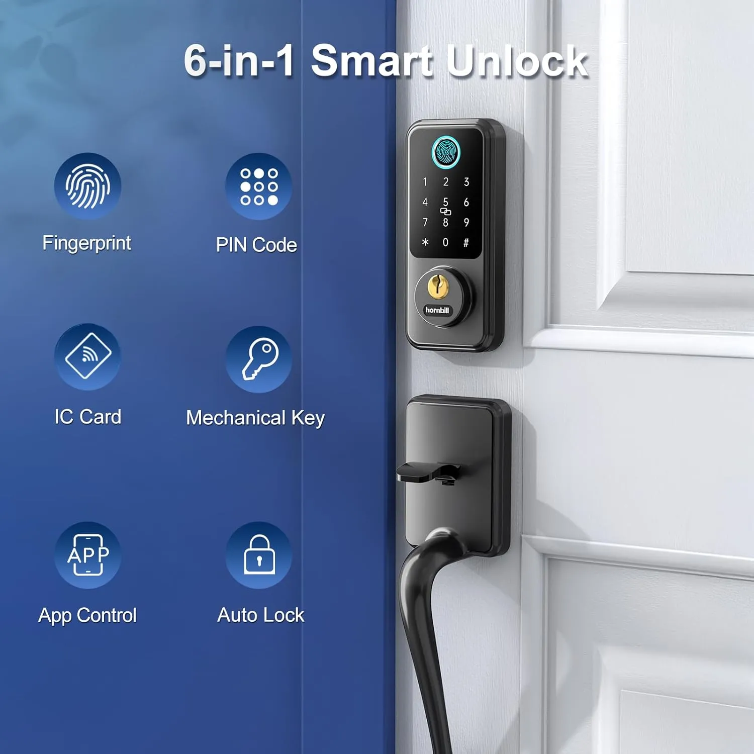 Hornbill Keyless Entry Smart Lock Set, Electronic Deadbolt Front Door Lockset, Keypad Entry Door Lock for Airbnb House Back Front Door, Matte Black