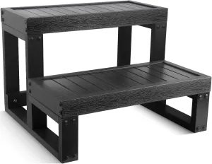 Hot Tub Steps,Universal Spa Steps,Two Steps Wide Hot Tub Steps,Non-Slip Waterproof Wood Looking Plastic Hot Tub Steps Outdoor Suitable for Any Size Hot Tub (Black)