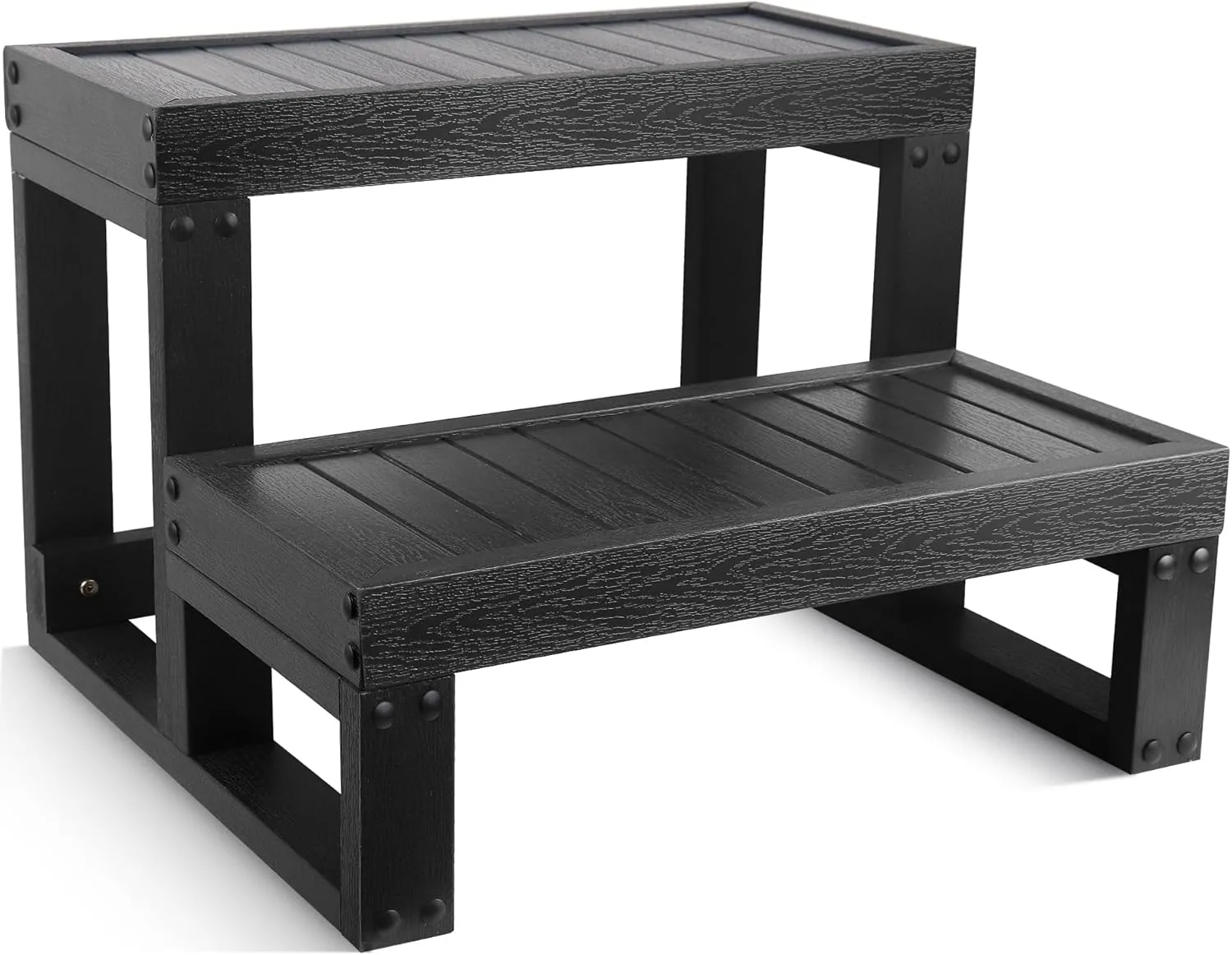 Hot Tub Steps,Universal Spa Steps,Two Steps Wide Hot Tub Steps,Non-Slip Waterproof Wood Looking Plastic Hot Tub Steps Outdoor Suitable for Any Size Hot Tub (Black)