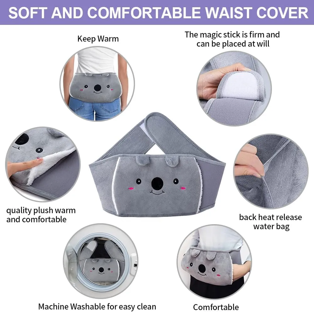 Hot Water Bag, Hot Water Bottle wtih Cover, 1L Rubber Warm Hot Water Bottles Pouch with 130cm Long Soft Waist Cover for Neck, Shoulder, Back, Hand, Legs and Period Pain Relief