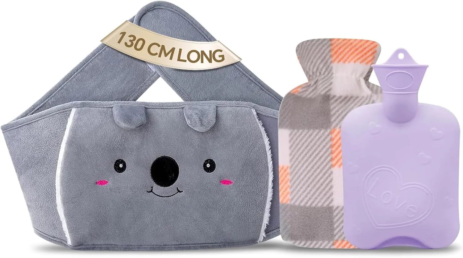 Hot Water Bag, Hot Water Bottle wtih Cover, 1L Rubber Warm Hot Water Bottles Pouch with 130cm Long Soft Waist Cover for Neck, Shoulder, Back, Hand, Legs and Period Pain Relief
