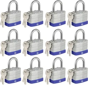 HOX Locks 12-Pack Keyed-Alike Padlocks w/ 1.2” Shackle, 1-9/16” Wide Body, Hardened Steel Case Shackle Padlock, Brass Cylinder - for Hasp Latch, Sheds, Fences, Storage Locker