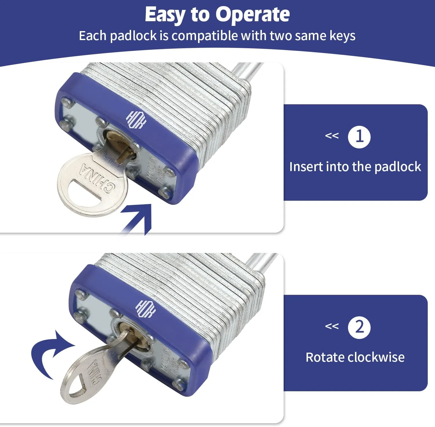 HOX Locks 6-Pack Keyed-Alike Padlocks w/ 1.2” Shackle, 1-9/16” Wide Body, Hardened Steel Case Shackle Padlock, Brass Cylinder - for Hasp Latch, Sheds, Fences, Storage Locker