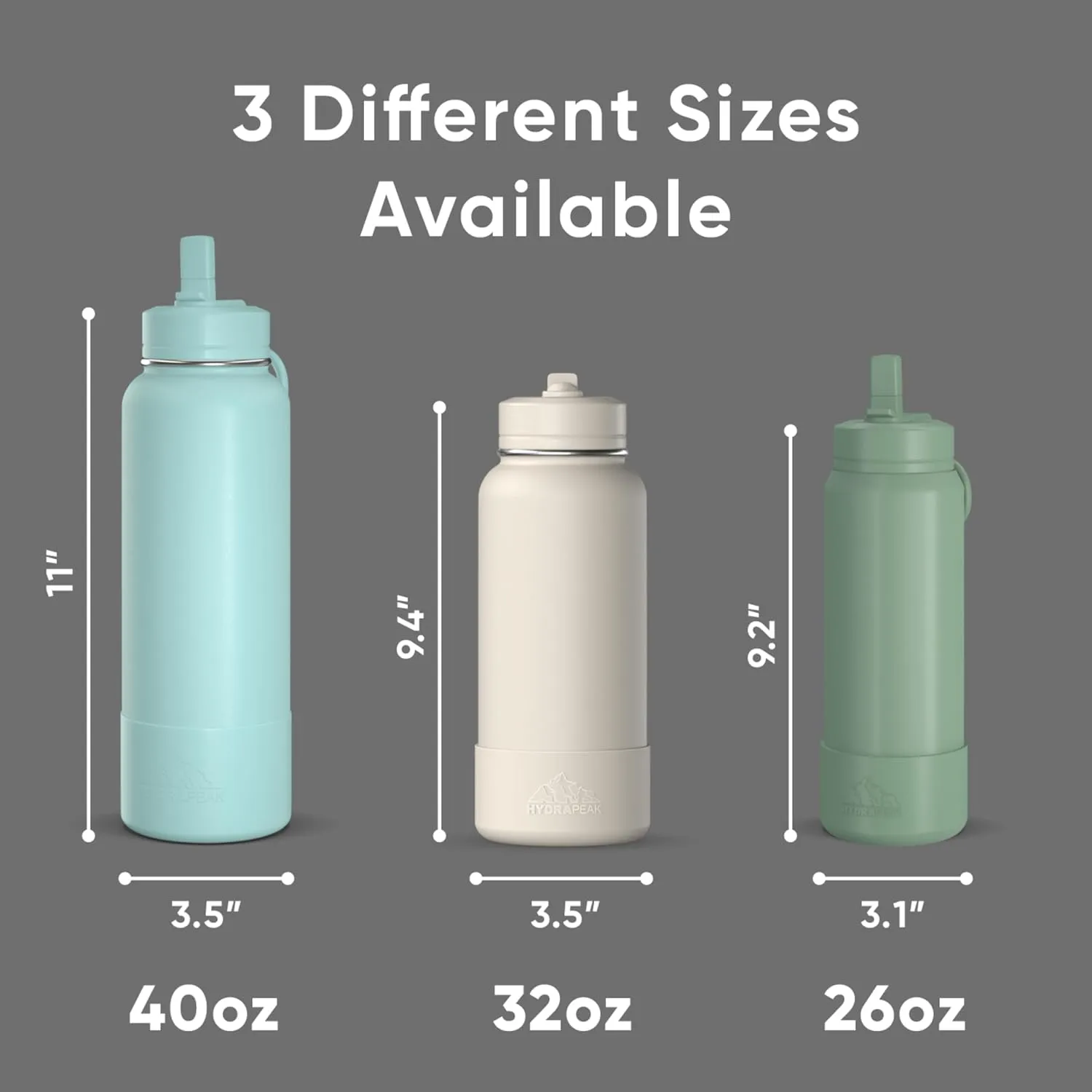 Hydrapeak 32oz Sport Insulated Water Bottle with Straw or Chug Lid, Leak & Spill Proof, Keeps Drinks Cold for 24 Hours, Hot for 12 Hours, Premium Stainless Steel Water Bottles (32oz, Black)
