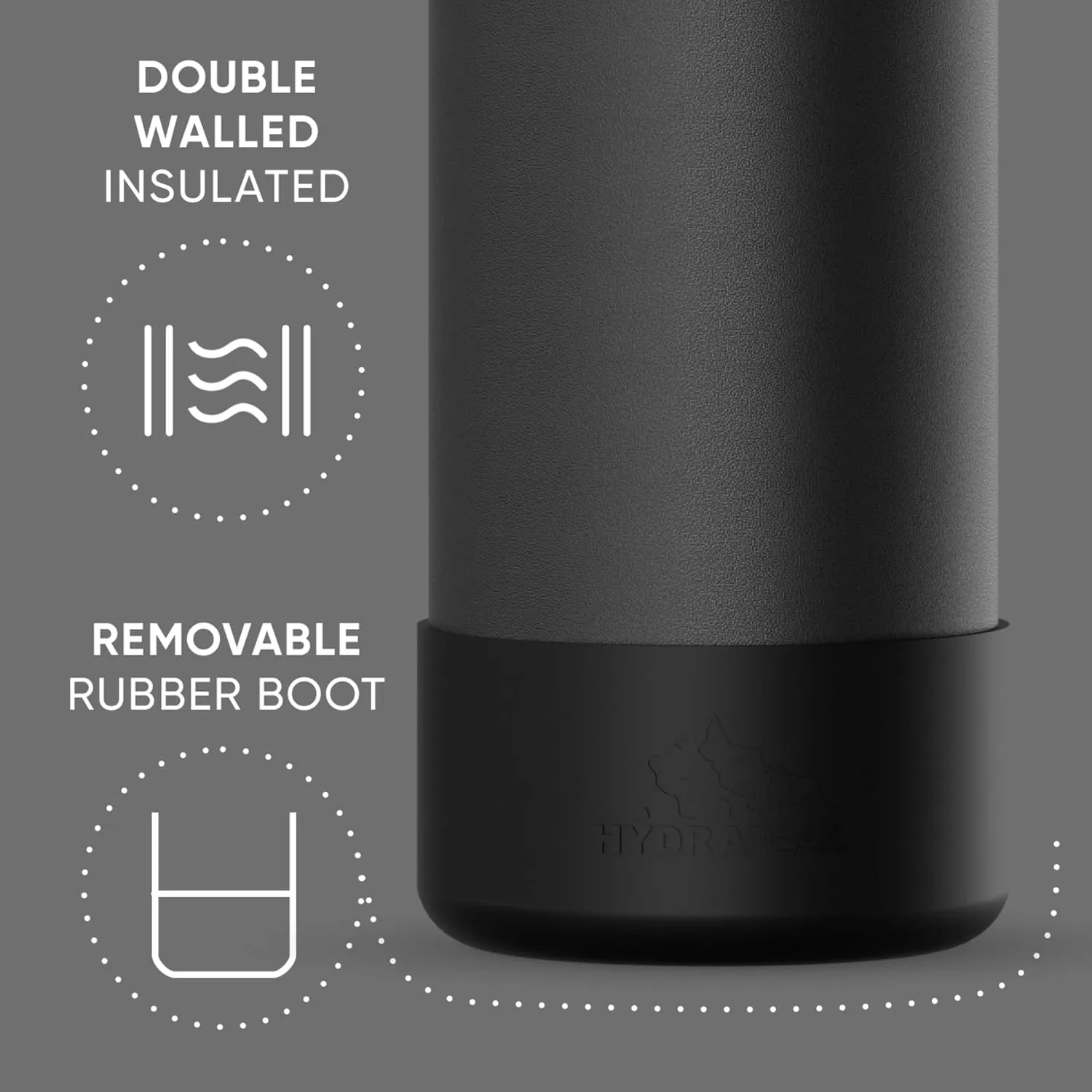 Hydrapeak 32oz Sport Insulated Water Bottle with Straw or Chug Lid, Leak & Spill Proof, Keeps Drinks Cold for 24 Hours, Hot for 12 Hours, Premium Stainless Steel Water Bottles (32oz, Black)