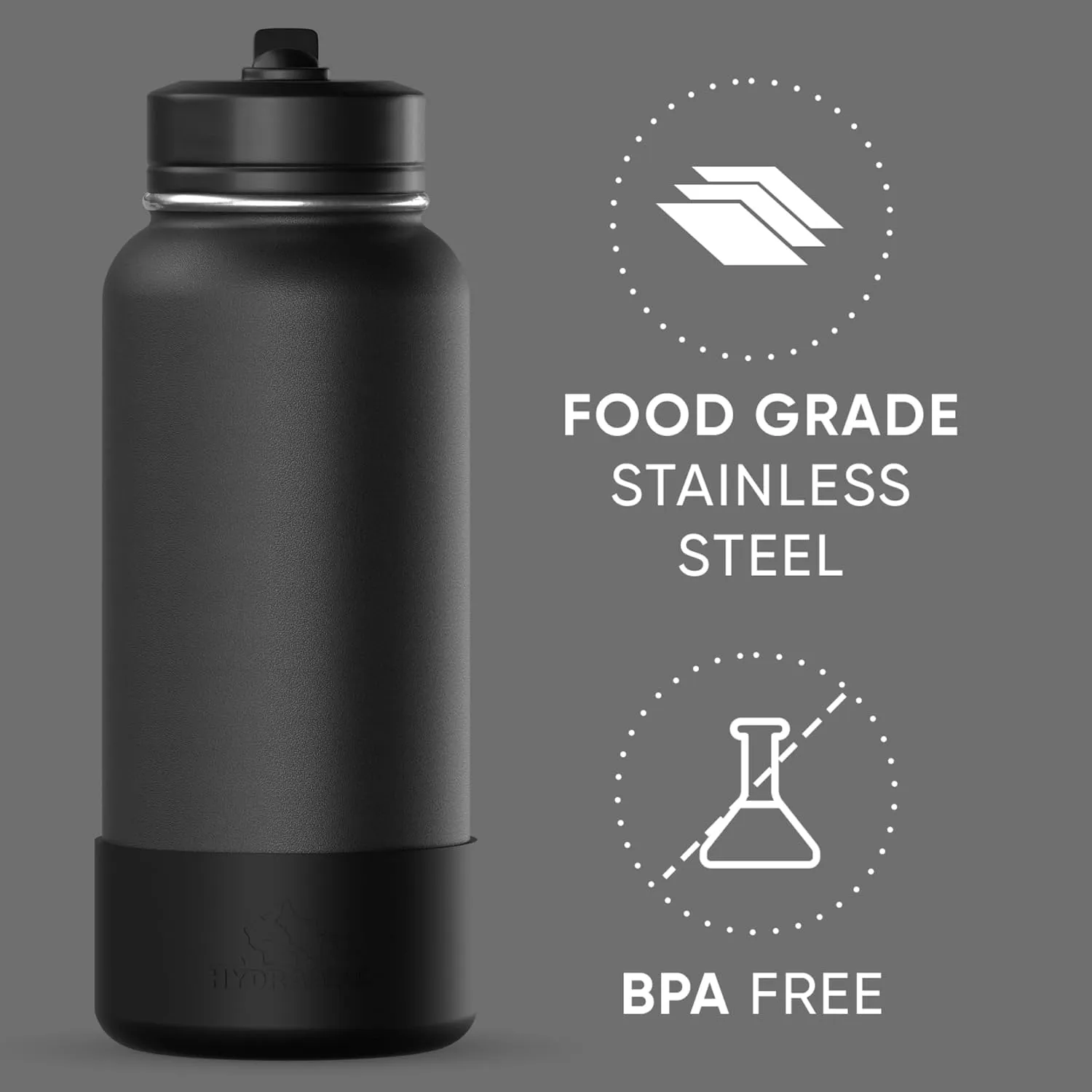 Hydrapeak 32oz Sport Insulated Water Bottle with Straw or Chug Lid, Leak & Spill Proof, Keeps Drinks Cold for 24 Hours, Hot for 12 Hours, Premium Stainless Steel Water Bottles (32oz, Black)