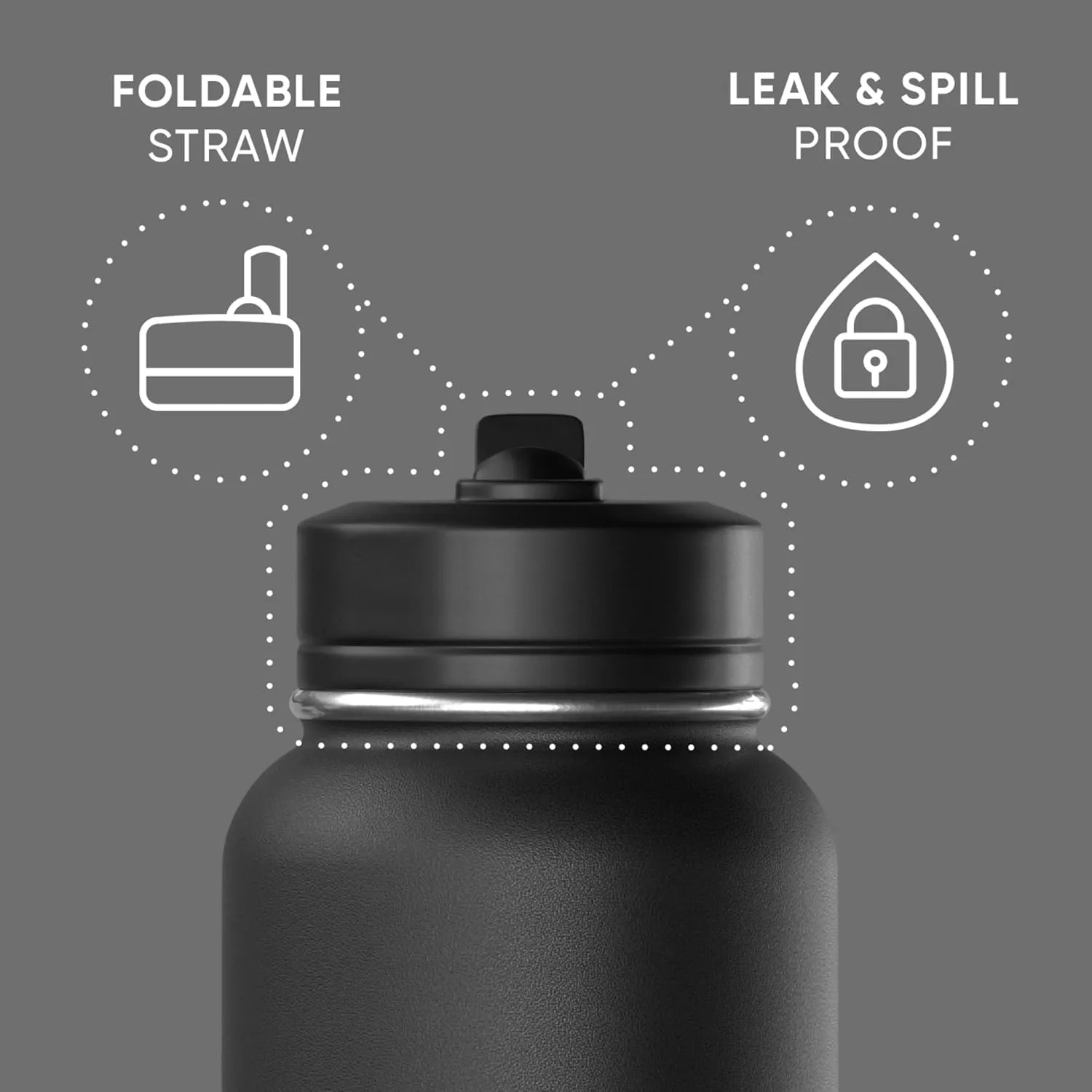 Hydrapeak 32oz Sport Insulated Water Bottle with Straw or Chug Lid, Leak & Spill Proof, Keeps Drinks Cold for 24 Hours, Hot for 12 Hours, Premium Stainless Steel Water Bottles (32oz, Black)