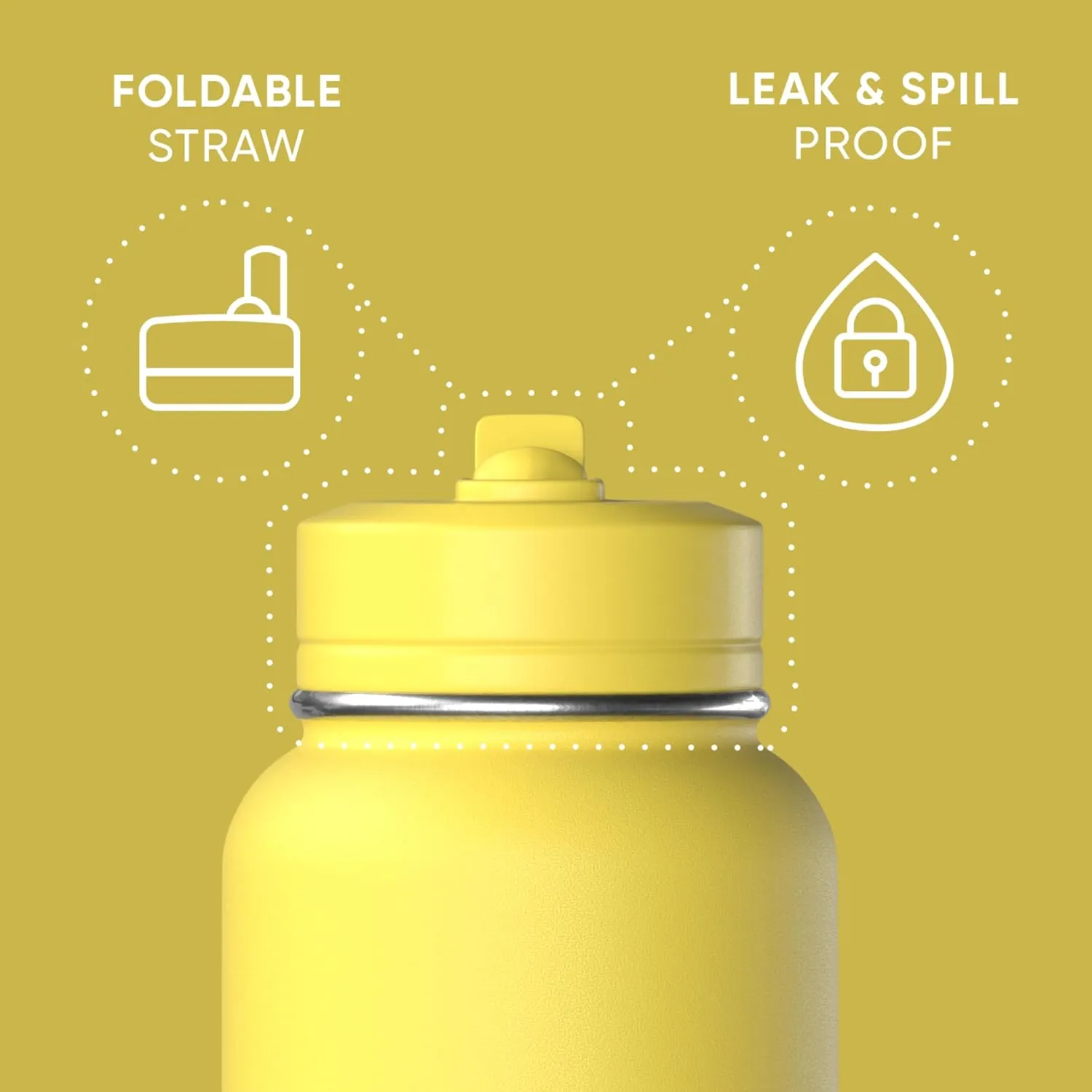 Hydrapeak 32oz Sport Insulated Water Bottle with Straw or Chug Lid, Leak & Spill Proof, Keeps Drinks Cold for 24 Hours, Hot for 12 Hours, Premium Stainless Steel Water Bottles (32oz, Lemon)