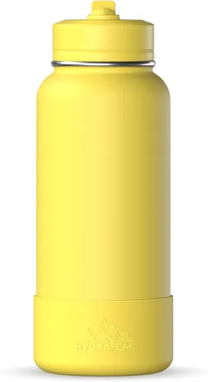 Hydrapeak 32oz Sport Insulated Water Bottle with Straw or Chug Lid, Leak & Spill Proof, Keeps Drinks Cold for 24 Hours, Hot for 12 Hours, Premium Stainless Steel Water Bottles (32oz, Lemon)