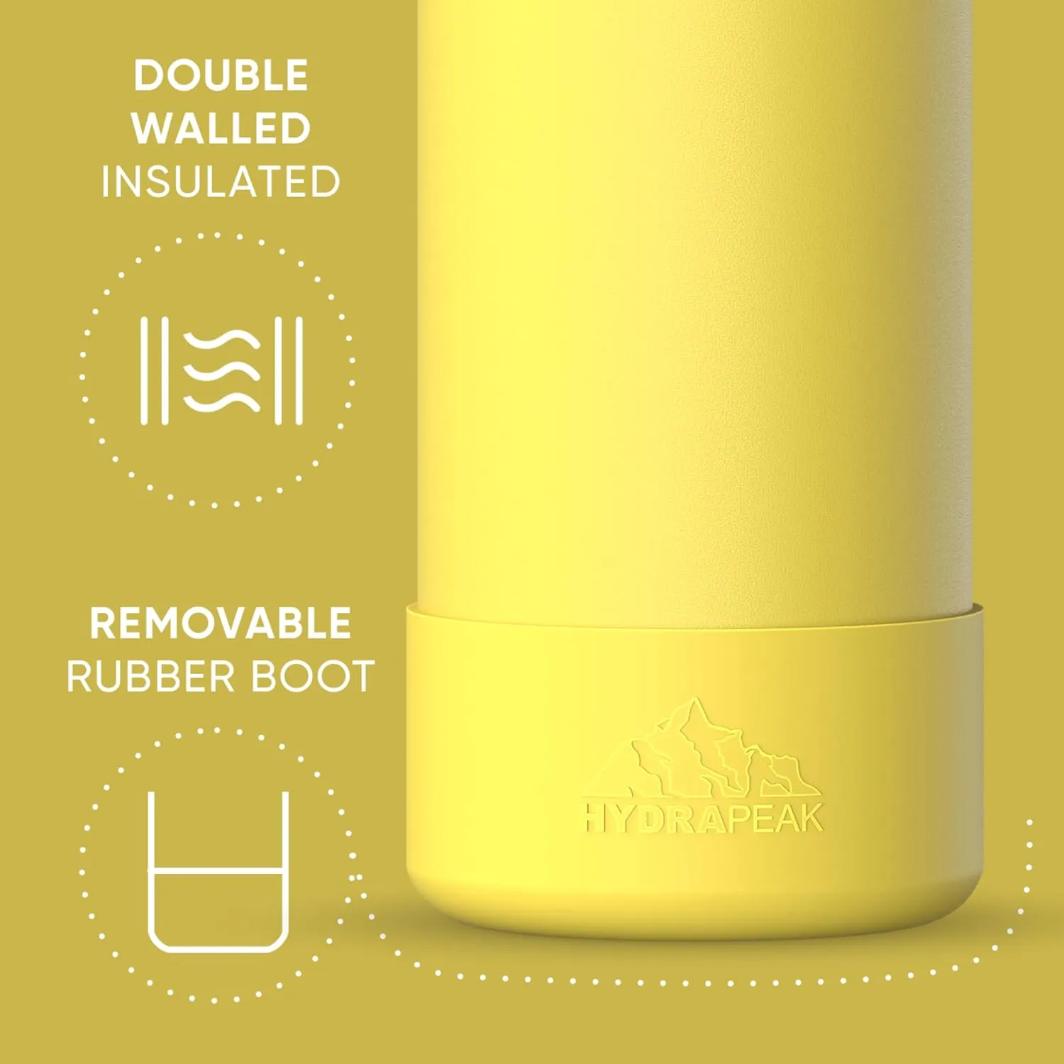 Hydrapeak 32oz Sport Insulated Water Bottle with Straw or Chug Lid, Leak & Spill Proof, Keeps Drinks Cold for 24 Hours, Hot for 12 Hours, Premium Stainless Steel Water Bottles (32oz, Lemon)