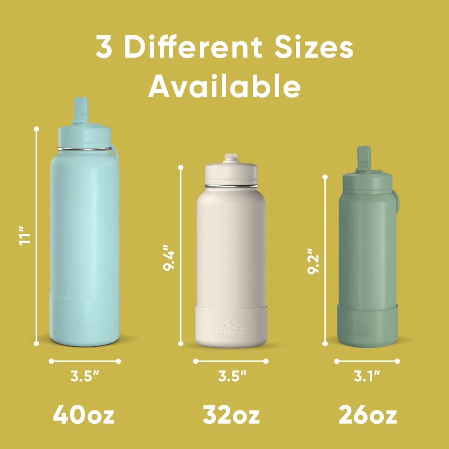 Hydrapeak 32oz Sport Insulated Water Bottle with Straw or Chug Lid, Leak & Spill Proof, Keeps Drinks Cold for 24 Hours, Hot for 12 Hours, Premium Stainless Steel Water Bottles (32oz, Lemon)