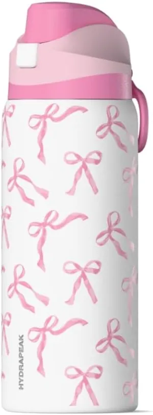 Hydrapeak Oasis 32 oz Fun Sticker Print Water Bottle with Chug Lid, Stainless Steel Insulated Water Bottle For Men and Women, Pink Bows