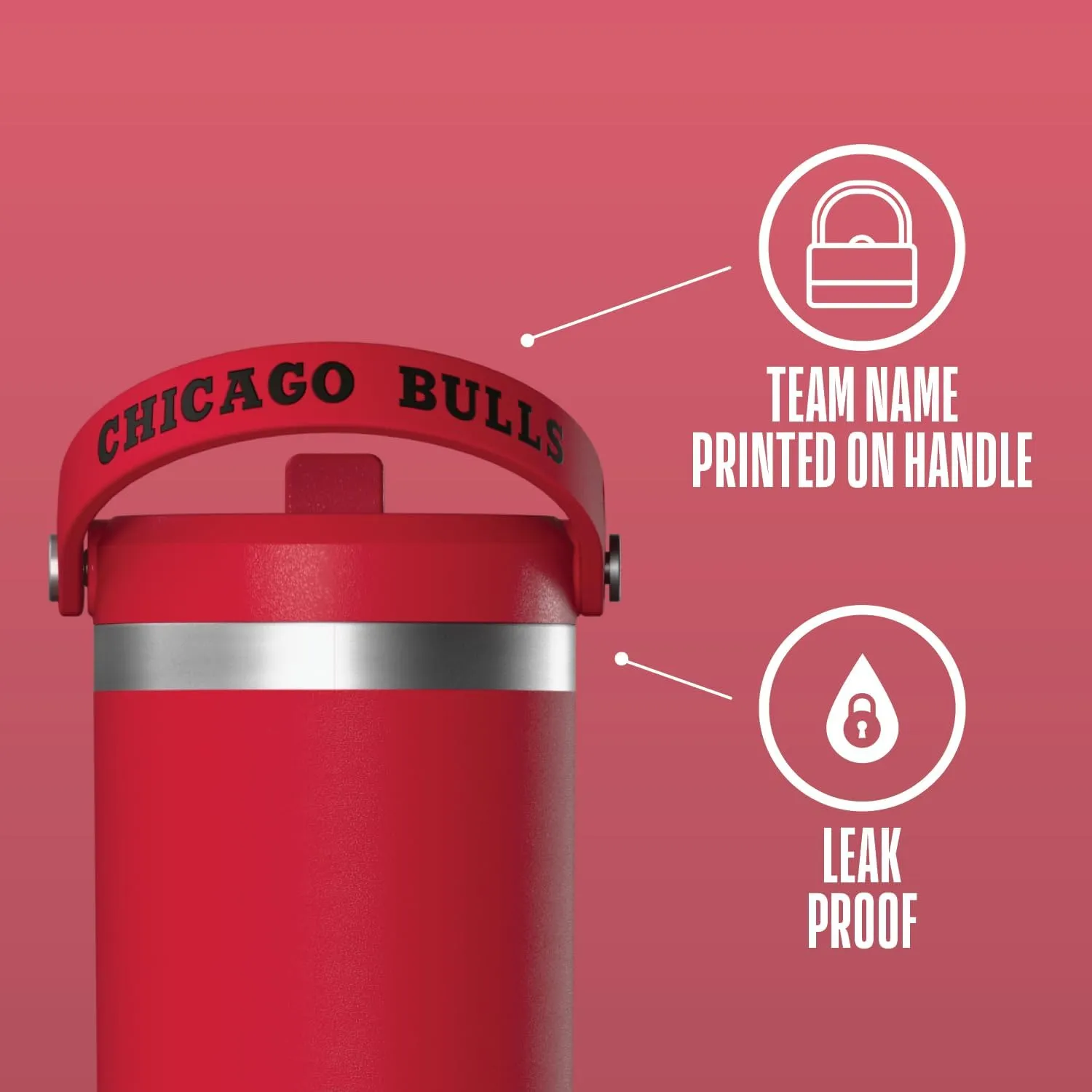 Hydrapeak x NBA Officially Licensed Chicago Bulls 32oz Nomad Stainless Steel Tumbler with Handle and Straw Lid, Leakproof Water Bottle in Limited Edition Collector's Gift Box