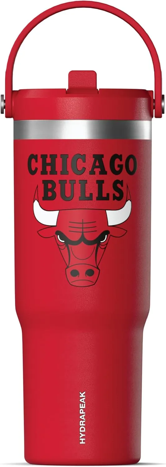 Hydrapeak x NBA Officially Licensed Chicago Bulls 32oz Nomad Stainless Steel Tumbler with Handle and Straw Lid, Leakproof Water Bottle in Limited Edition Collector's Gift Box
