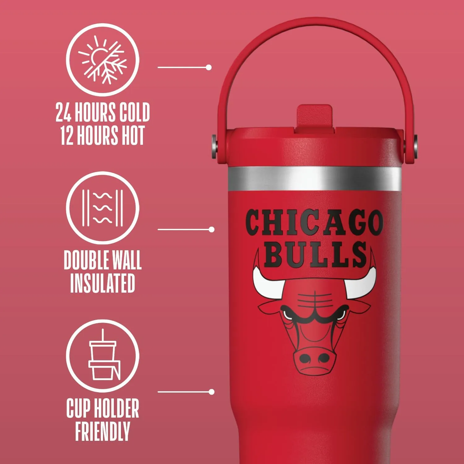 Hydrapeak x NBA Officially Licensed Chicago Bulls 32oz Nomad Stainless Steel Tumbler with Handle and Straw Lid, Leakproof Water Bottle in Limited Edition Collector's Gift Box
