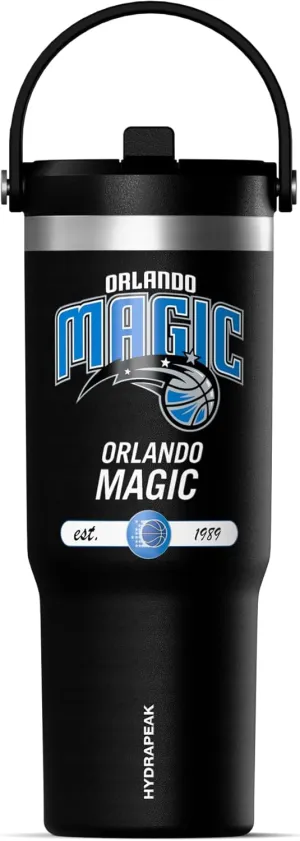 Hydrapeak x NBA Officially Licensed Orlando Magic 32 oz Nomad Tumbler with Handle and Straw Lid, Leakproof Stainless Steel Water Bottle