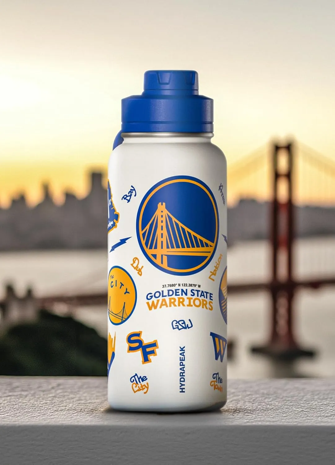 Hydrapeak x NBA Officially Licensed San Francisco Golden State Warriors 32oz Active Water Bottle Chug Lid Stainless Steel Reusable Double Wall Celebrating The City Of San Francisco