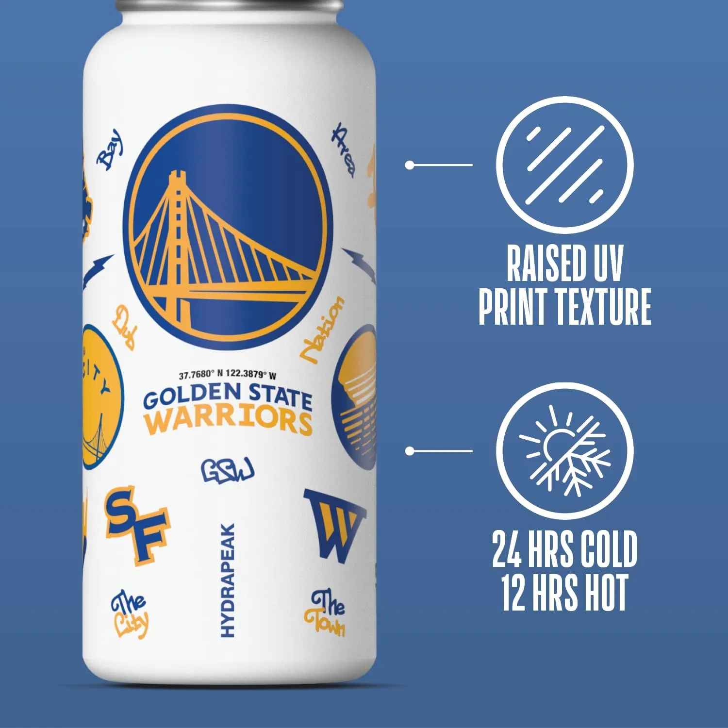 Hydrapeak x NBA Officially Licensed San Francisco Golden State Warriors 32oz Active Water Bottle Chug Lid Stainless Steel Reusable Double Wall Celebrating The City Of San Francisco
