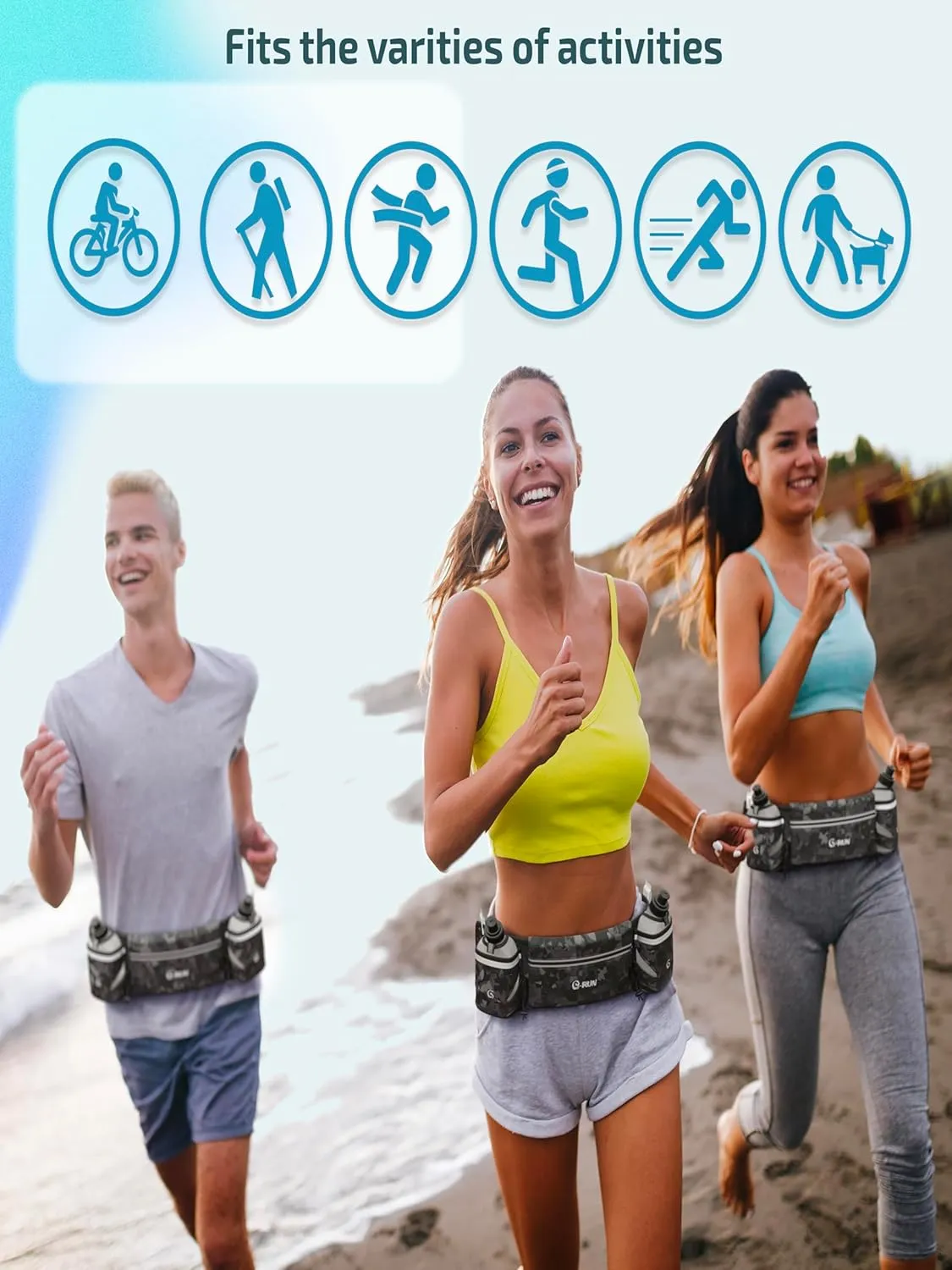 Hydration Running Belt with 2x10oz Bottles - Water Belts for Woman and Men - iPhone Belt for Any Phone Size - Fuel Marathon Waist Pouch for Runners - Jogging Cycling Biking