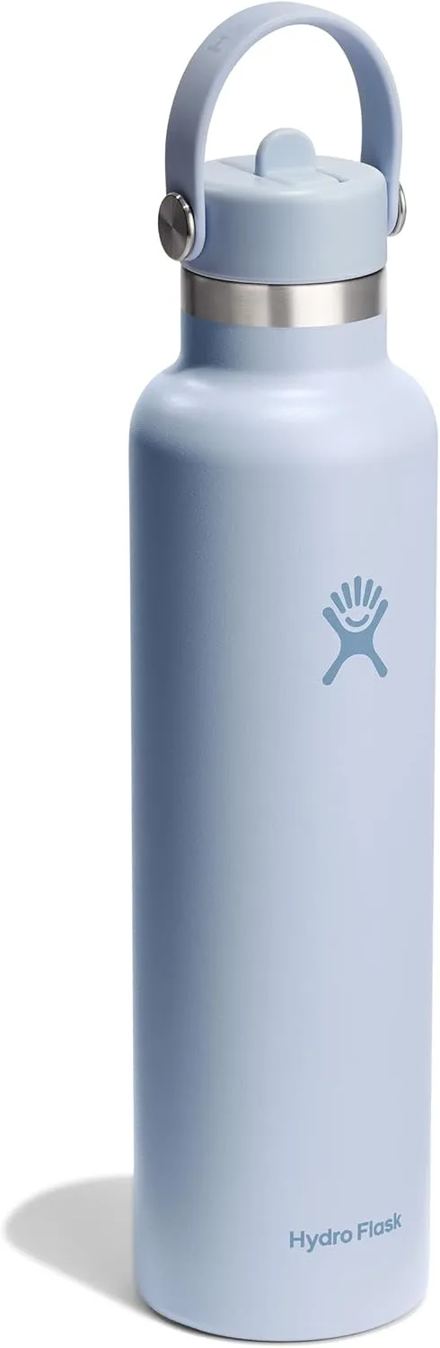 Hydro Flask 24 Oz Stainless Steel Standard Mouth Water Bottle with Flex Straw Cap and Double-Wall Vacuum Insulation