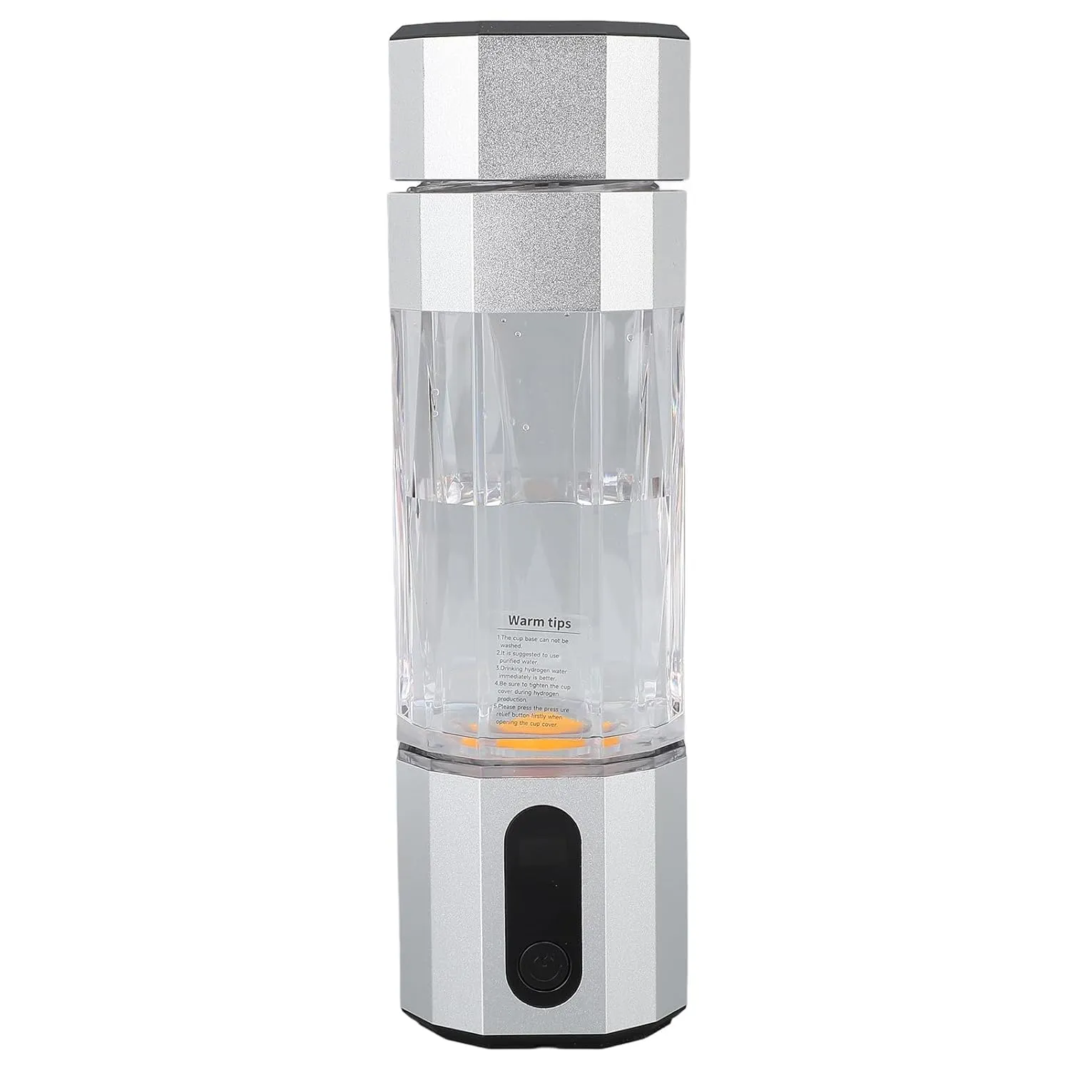 Hydrogen Rich Water Bottle, Colorful Lights Hydrogen Generator Water Bottle 6000ppb 8000ppb Anti Leakage for Home (Silver)