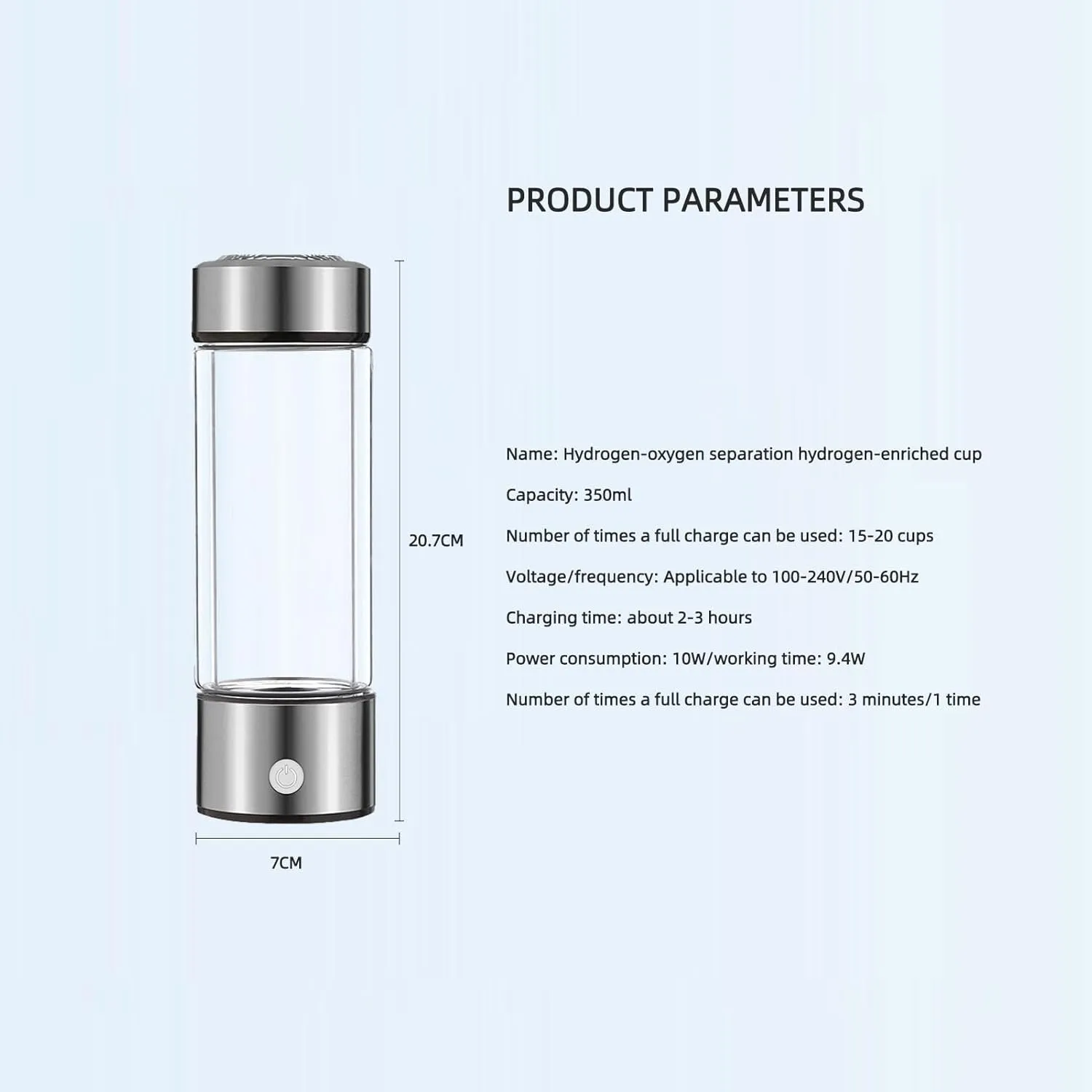 Hydrogen Water Bottle, 2200PPB Portable Hydrogen Water Ionizer Machine, 350ml Hydrogen Water Bottle Generator with SPE & PEM for Exercise, Travel, Home, Office