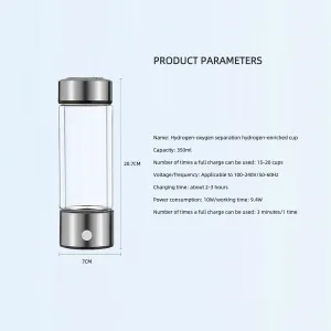 Hydrogen Water Bottle, 2200PPB Portable Hydrogen Water Ionizer Machine, 350ml Hydrogen Water Bottle Generator with SPE & PEM for Exercise, Travel, Home, Office