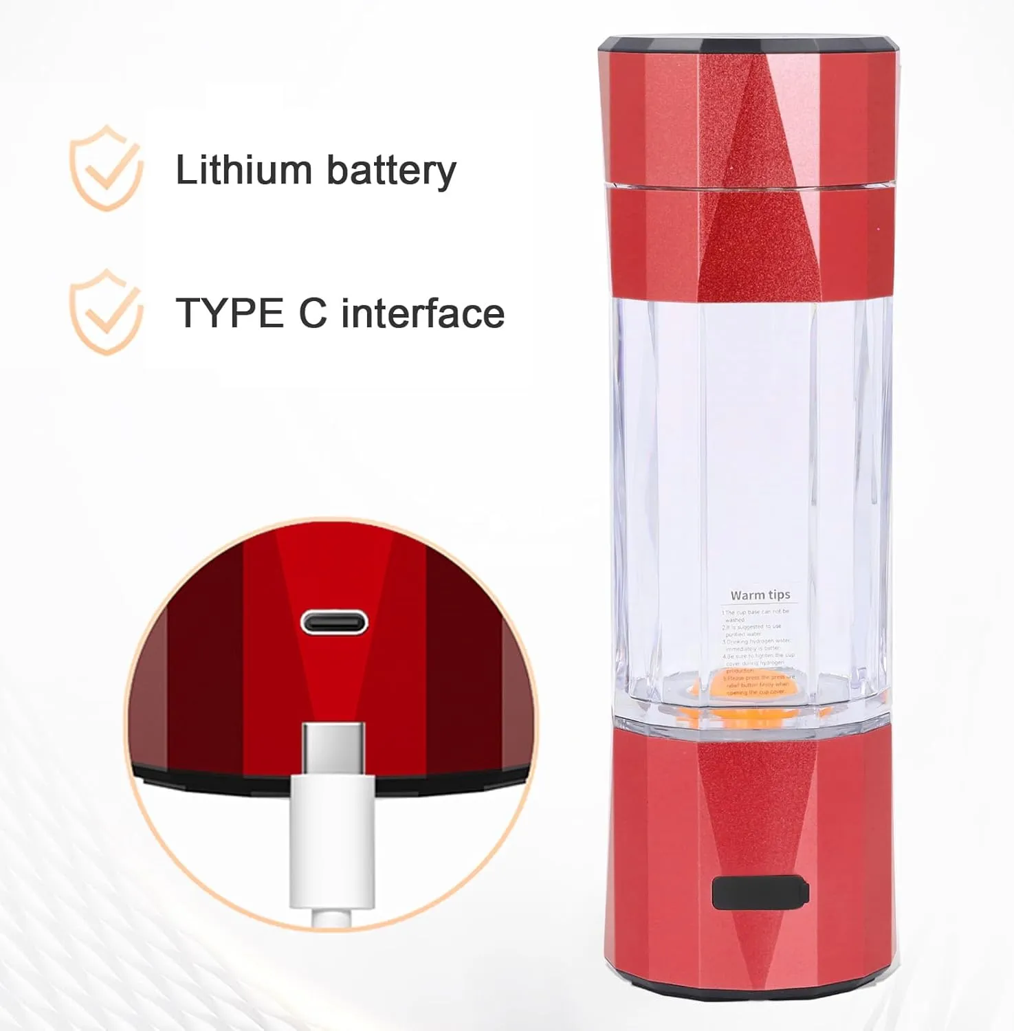 Hydrogen Water Bottle 6000 to 8000 PPB 208ml Advanced Electrolysis Technology for Office Travel Exercise (#2)(Red)