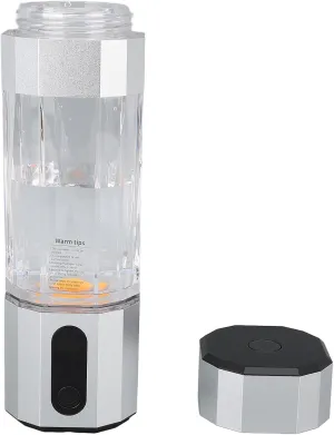 Hydrogen Water Bottle Electrode 2 Gears 2 Concentrations 7 Colors Changing Lights, Detachable Base Fast Charging for Travel (Silver)