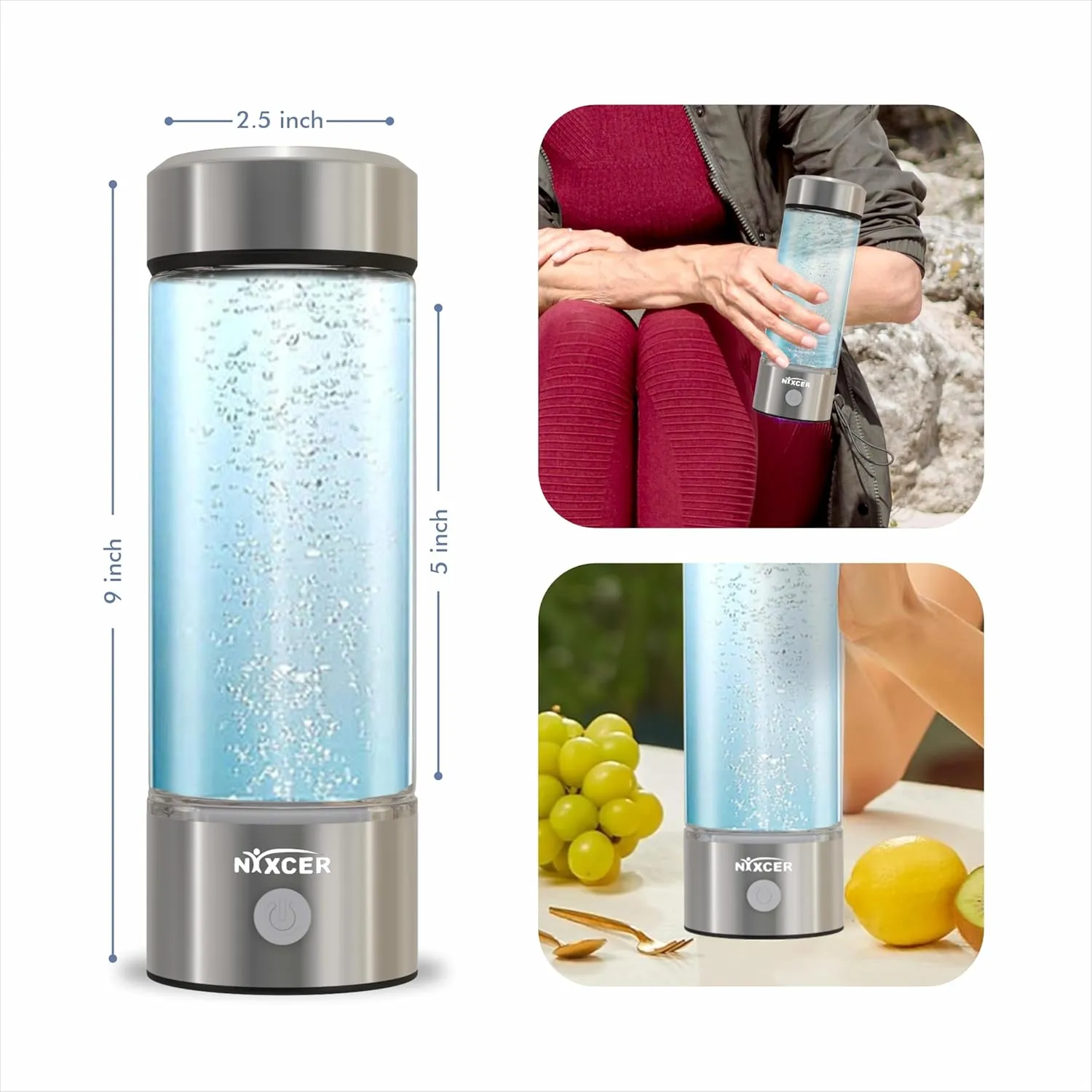 Hydrogen Water Bottle Generator - 3 Min SPE PEM Tech, 2025 Model, 420ML Portable Hydrogen Water Machine for Travel, Wellness & Recovery, Ideal for Kids, Men & Women (Silver)