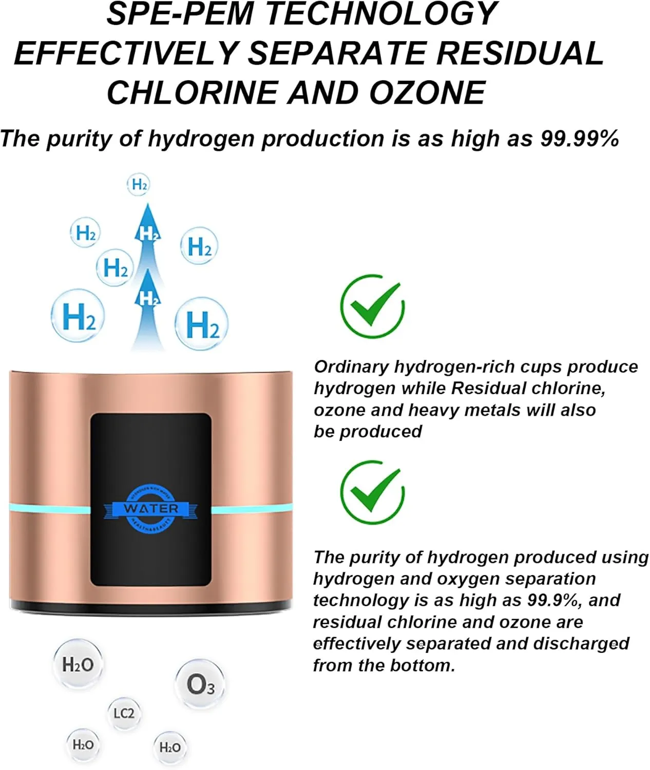 Hydrogen Water Bottle Generator, Hydrogen Rich Water Cup, Hydrogen Content Up to 2500-3000PPB, Hydrogen Water Ionizer Machine with SPE/PEM Technology