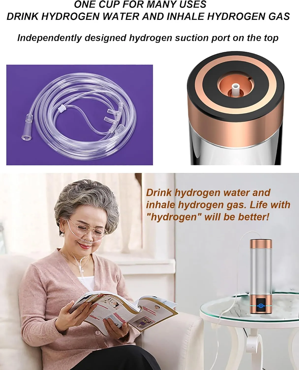 Hydrogen Water Bottle Generator, Hydrogen Rich Water Cup, Hydrogen Content Up to 2500-3000PPB, Hydrogen Water Ionizer Machine with SPE/PEM Technology