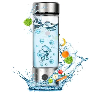 Hydrogen Water Bottle Generator, Portable Rechargeable aquahealth Hydrogen Water, Hydrogen Water Ionizer Machine, with SPE/PEM Technology, for Home Office Travel Fitness Drinking (Sliver)