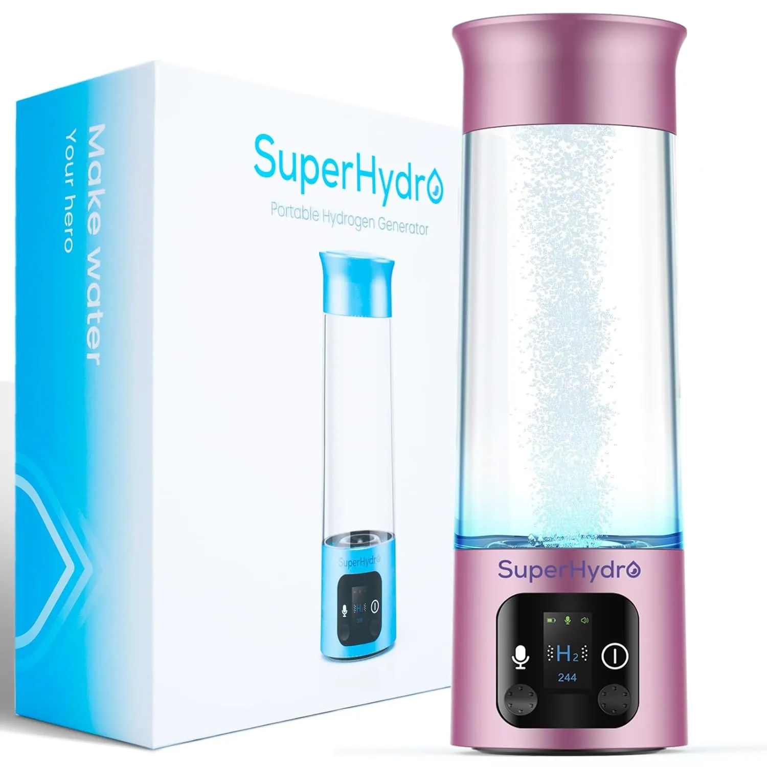 Hydrogen Water Bottle Generator - Up to 6000  PPB Concentration - SPE/PEM Technology - Drink Water Voice Reminder - Water Ionizer Machine Suitable for Office,Travel and Daily Drinking（Pink）