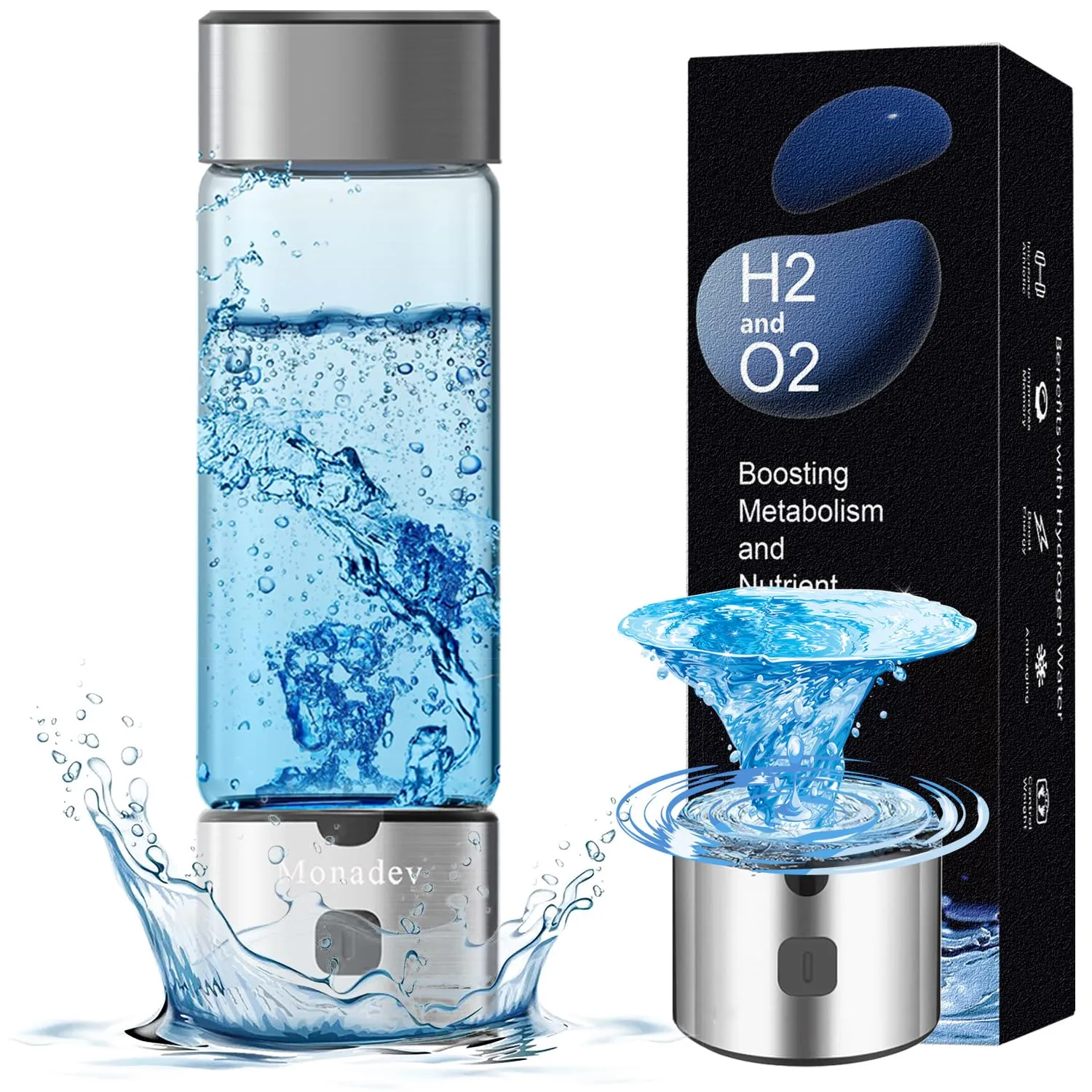 Hydrogen Water Bottle Generator,2025 New Hydrogen Water Bottle with Advanced SPE/PEM Tech-3 Min Up to 2300  PPB,Portable & Rechargeable Hydrogen Water Ionizer Machine for Fitness and Trave (Silver)