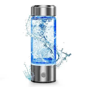 Hydrogen Water Bottle, Portable Hydrogen Water Ionizer Machine, Hydrogen Water Generator, Rechargeable Hydrogen Rich Water Glass Health Cup for Home Travel (Silver)