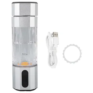 Hydrogen Water Bottle Rechargeable 8000ppb Ionizer Machine 7 Colors Light PC Material 360 Degree Anti Leakage Proton Film Portable Cup (Silver Color)
