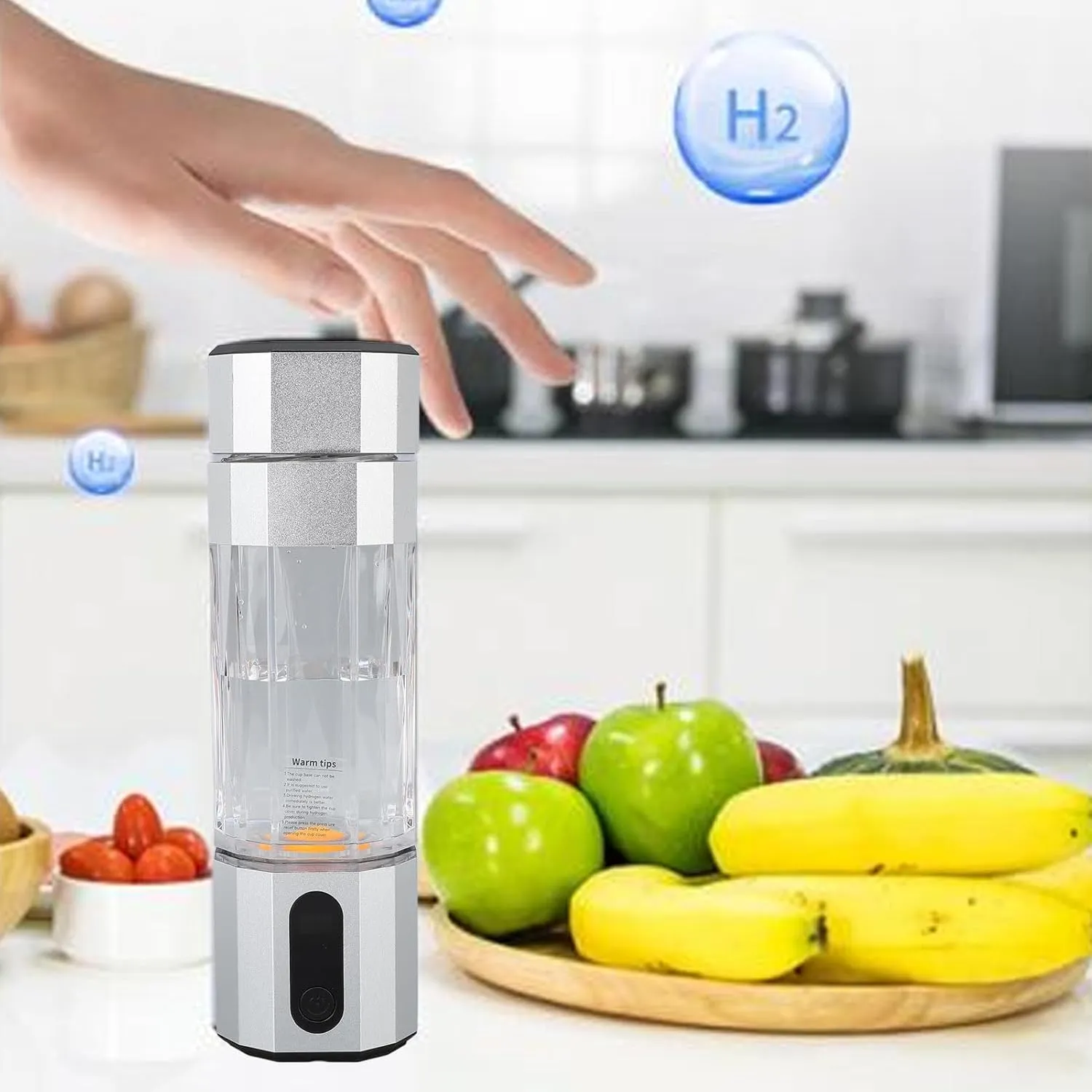 Hydrogen Water Bottle Rechargeable 8000ppb Ionizer Machine 7 Colors Light PC Material 360 Degree Anti Leakage Proton Film Portable Cup (Silver Color)
