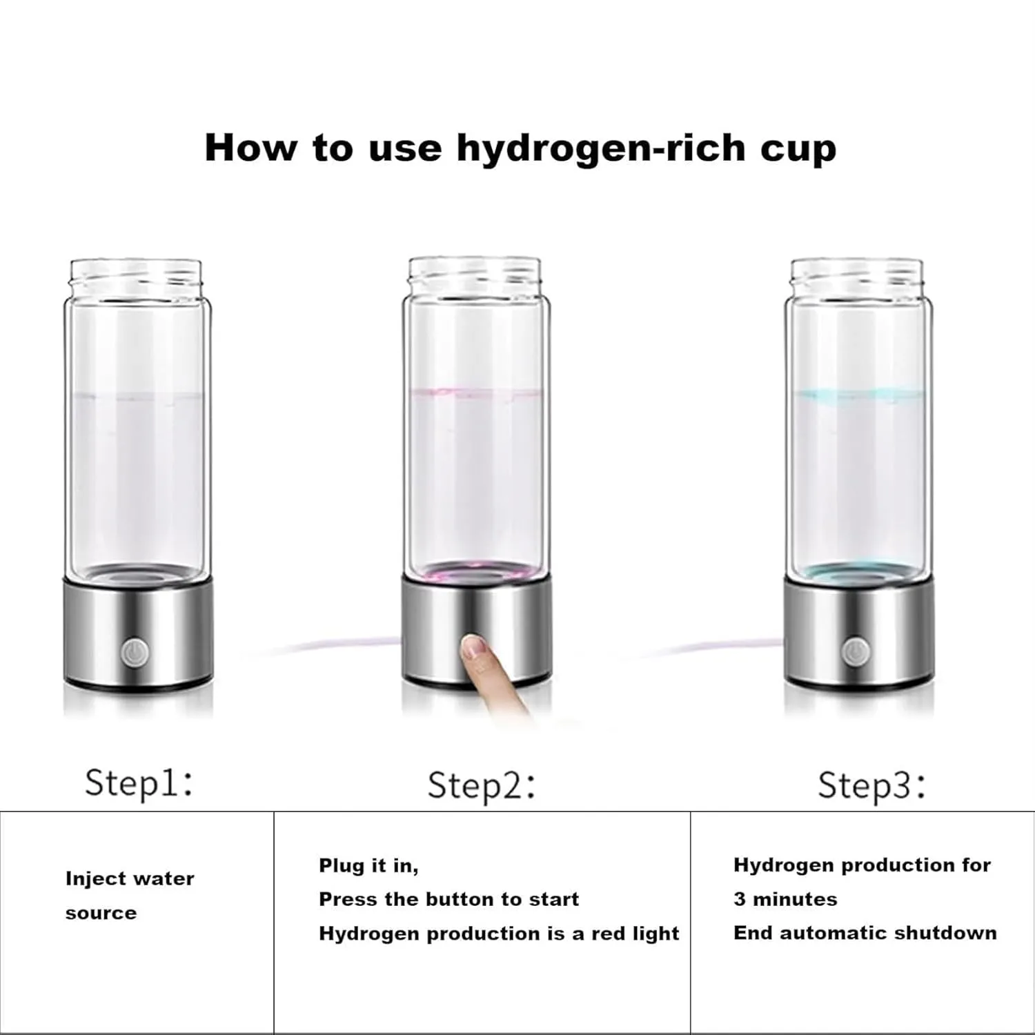 Hydrogen Water Machine, Hydrogen Water Bottle, Portable Hydrogen Water Generator, Hydrogen Water Generator Bottle, Hydrogen Rich Water Glass Health Cup for Home Travel(A), Size