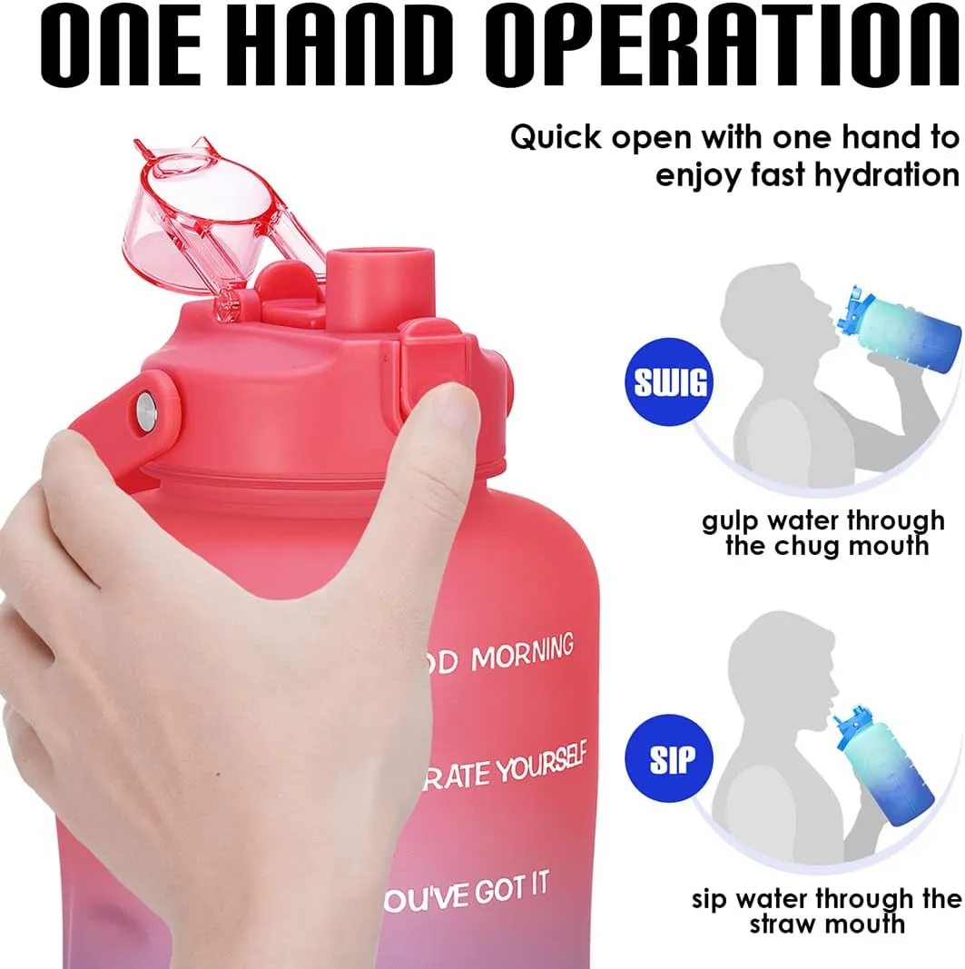 HydroPal 1 Gallon Water Bottles with Straw, 128 oz / 3.8L Water Bottle BPA Free Innovative 2-IN-1 Lid Gym Bottle with Times to Drink Motivational, Large for Sports Fitness Camping Water Jug One Gallon