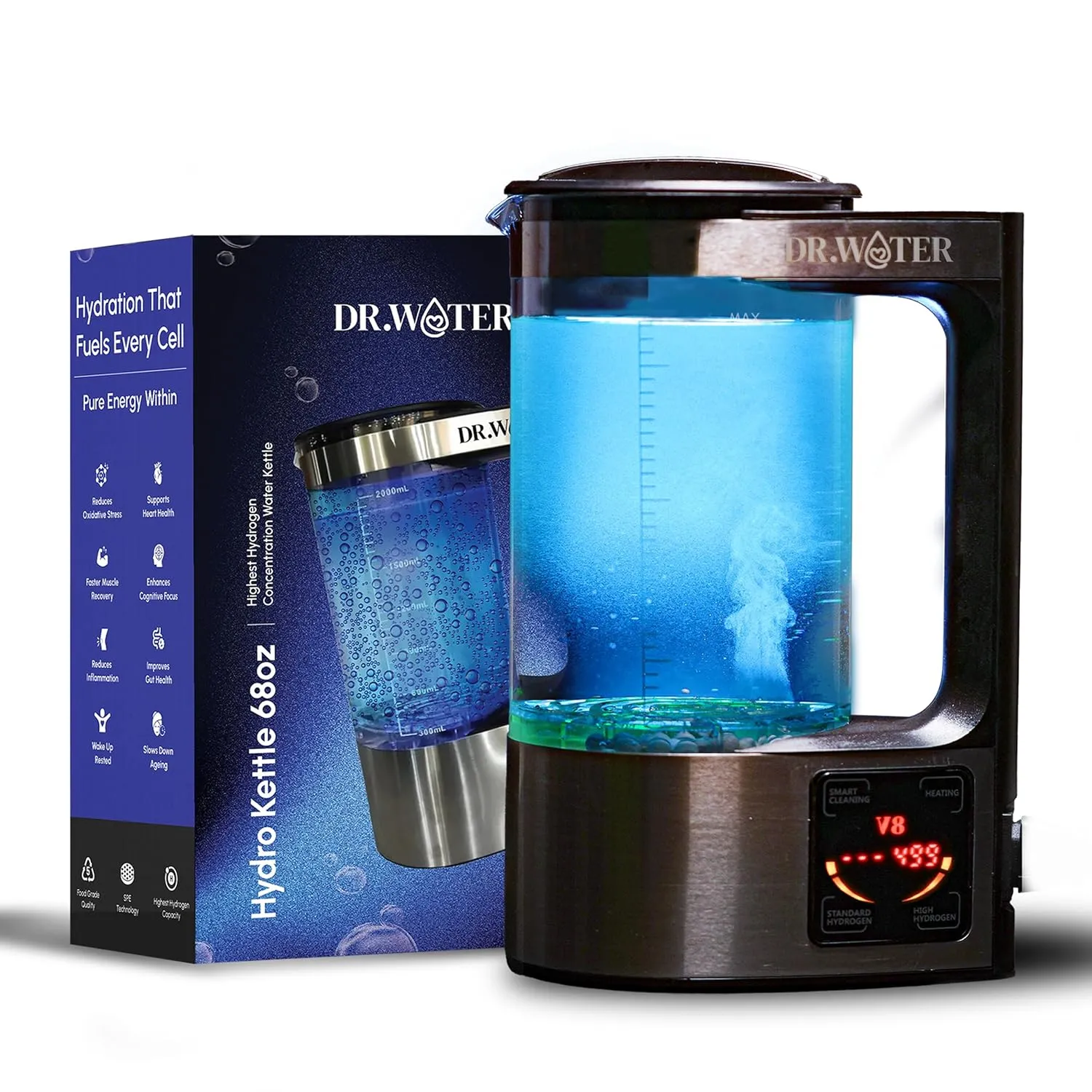 HydroPitcher | Hydrogen Water Pitcher | 3X More Hydrogen Concentration | 68oz Hydrogen Water Generator | Big Size More Hydrogen | Water Hydrogenator