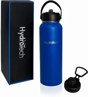 HydroTech Stainless Steel Leak Proof Water Bottle with Double Wall Insulation and 2 Lids (Straw Lid) - 40 OZ.