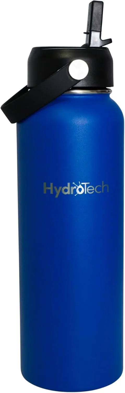 HydroTech Stainless Steel Leak Proof Water Bottle with Double Wall Insulation and 2 Lids (Straw Lid) - 40 OZ.