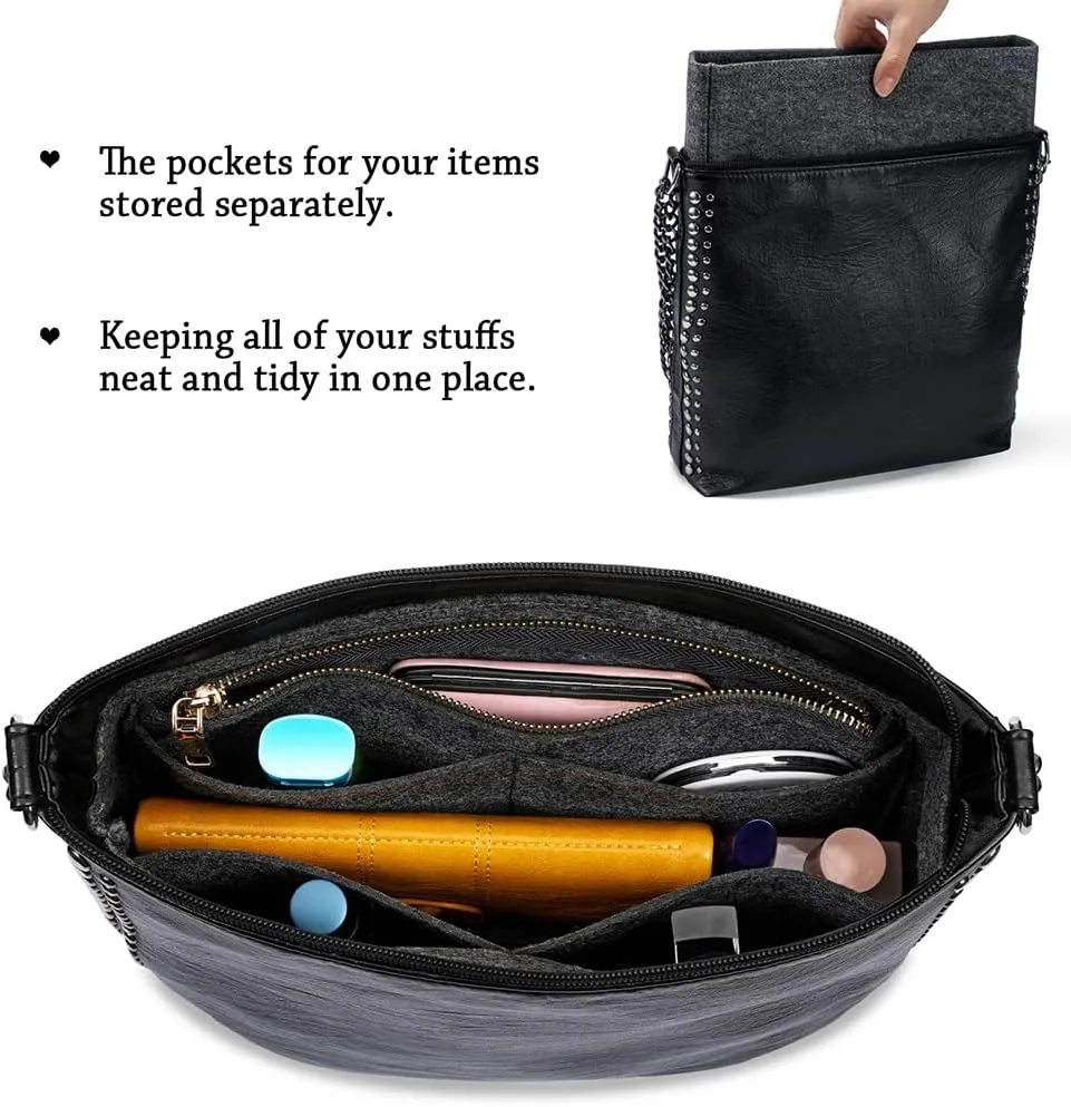 HyFanStr Small Purse Organizer with Zipper, Felt Insert Bag Organizer Handbag Tote Liner Pouch for Women