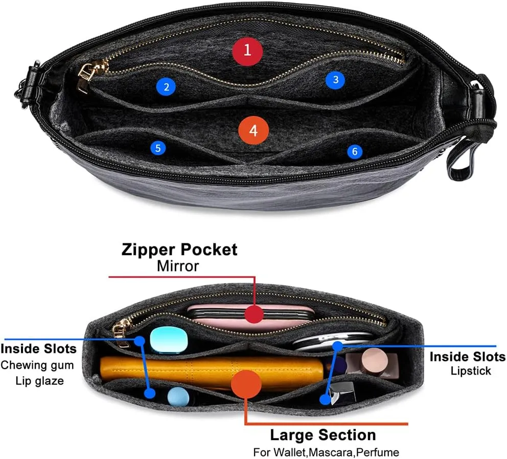 HyFanStr Small Purse Organizer with Zipper, Felt Insert Bag Organizer Handbag Tote Liner Pouch for Women