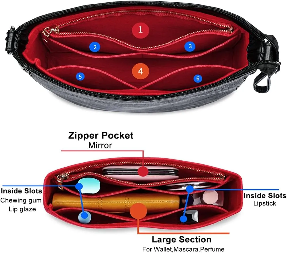 HyFanStr Small Purse Organizer with Zipper, Felt Insert Bag Organizer Handbag Tote Liner Pouch for Women