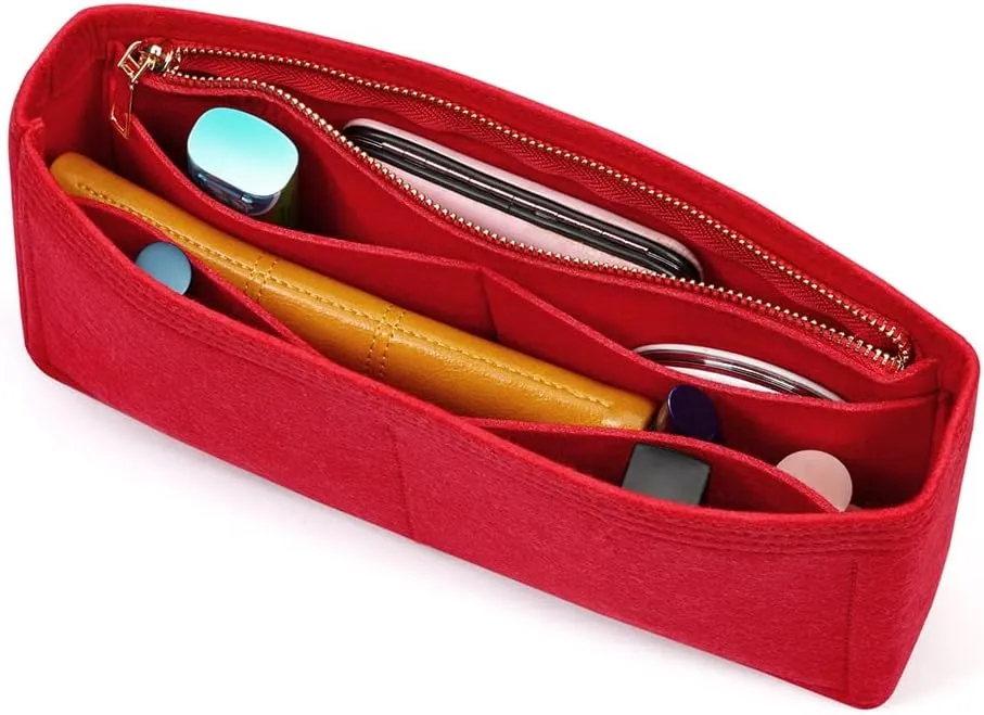 HyFanStr Small Purse Organizer with Zipper, Felt Insert Bag Organizer Handbag Tote Liner Pouch for Women