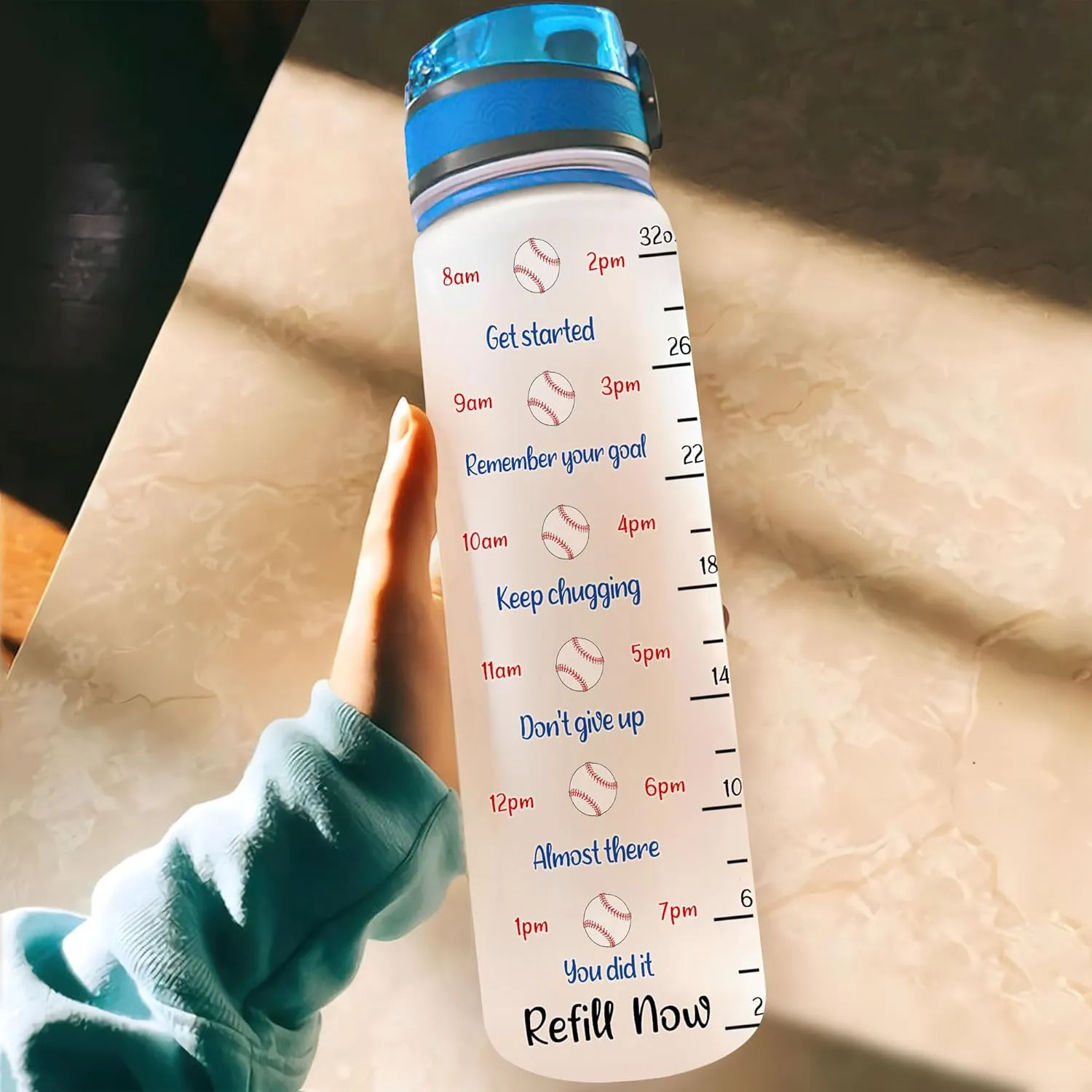 Hyturtle Personalized Baseball 32oz Liter Motivational Water Bottle, Customized Name Tracking Water Bottle Gifts For Dad, Son, Baseball Lovers, Sport Lovers On Birthday, Mother's Day